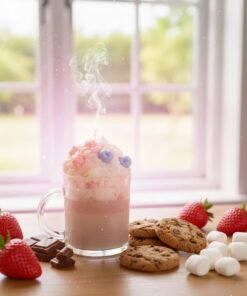 Vela Artesanal de Aroma Marshmello / Taza de chocolate con crema y frutas